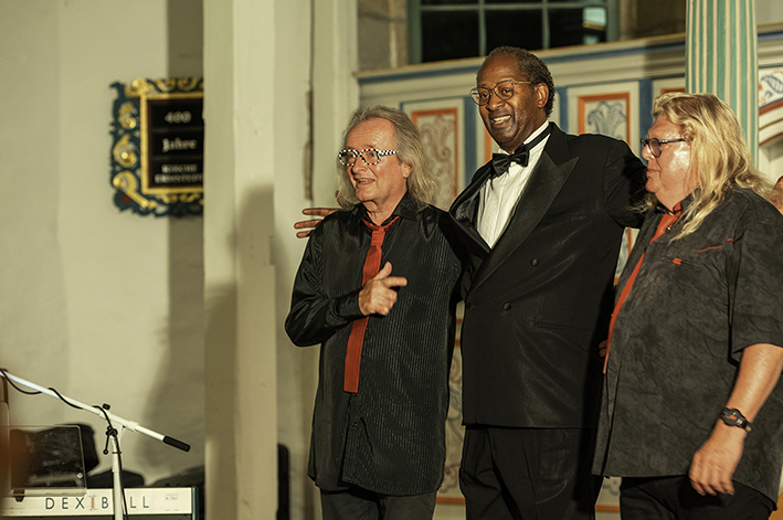Toni Lorenzo, Sänger aus dem weltberühmten Golden Gate Quartet in San Franzisco, mit Jürgen Adlung und Matthias Köhler